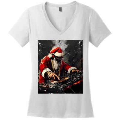 Hip Hop Santa Dj Christmas Women's V-Neck T-Shirt