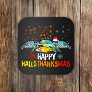 Happy Hallothanksmas Santa Turtle Halloween Thanksgiving Coaster