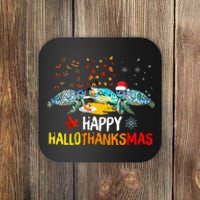 Happy Hallothanksmas Santa Turtle Halloween Thanksgiving Coaster