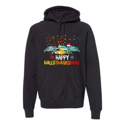 Happy Hallothanksmas Santa Turtle Halloween Thanksgiving Premium Hoodie