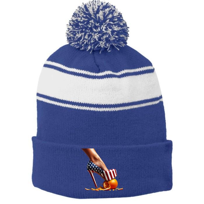 High Heels Squash Oranges; Kamala Harris Election Funny Gift Stripe Pom Pom Beanie