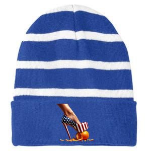 High Heels Squash Oranges; Kamala Harris Election Funny Gift Striped Beanie with Solid Band