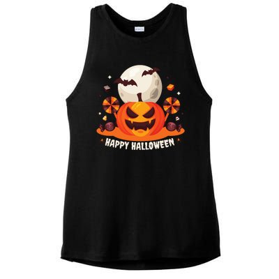 Happy Halloween Spooky Pumpkin Candy Ladies PosiCharge Tri-Blend Wicking Tank