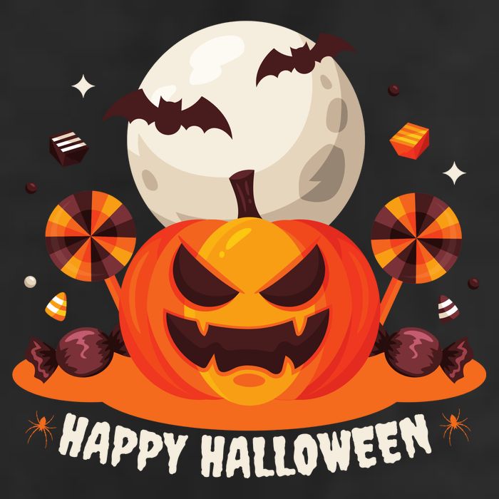Happy Halloween Spooky Pumpkin Candy 7 Panel Mesh Trucker Snapback Hat