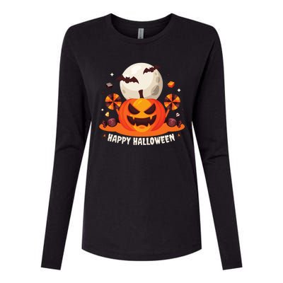 Happy Halloween Spooky Pumpkin Candy Womens Cotton Relaxed Long Sleeve T-Shirt