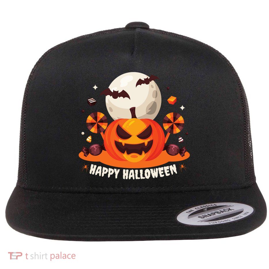 Happy Halloween Spooky Pumpkin Candy Flatbill Hat