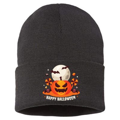 Happy Halloween Spooky Pumpkin Candy Sustainable Knit Beanie