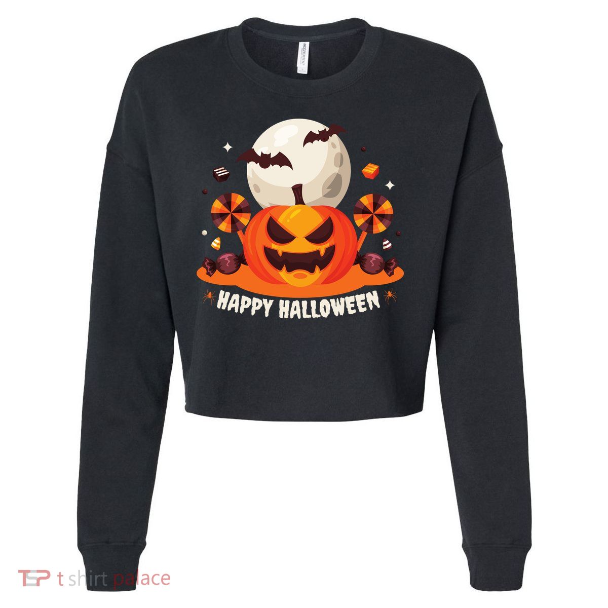Happy Halloween Spooky Pumpkin Candy Cropped Pullover Crew