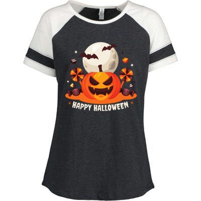 Happy Halloween Spooky Pumpkin Candy Enza Ladies Jersey Colorblock Tee