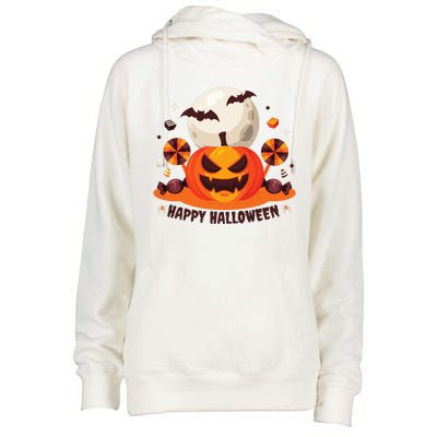 Happy Halloween Spooky Pumpkin Candy Womens Funnel Neck Pullover Hood