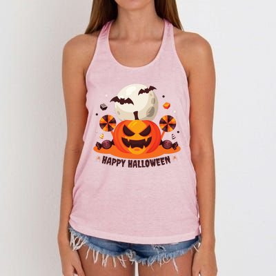 Happy Halloween Spooky Pumpkin Candy Women's Knotted Racerback Tank