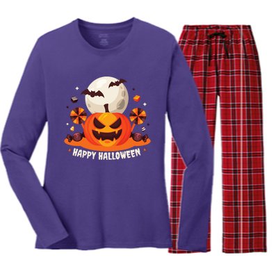 Happy Halloween Spooky Pumpkin Candy Women's Long Sleeve Flannel Pajama Set 