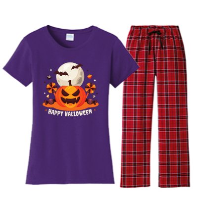 Happy Halloween Spooky Pumpkin Candy Women's Flannel Pajama Set