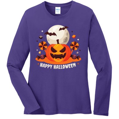 Happy Halloween Spooky Pumpkin Candy Ladies Long Sleeve Shirt