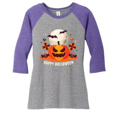 Happy Halloween Spooky Pumpkin Candy Women's Tri-Blend 3/4-Sleeve Raglan Shirt