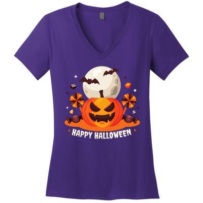 Happy Halloween Spooky Pumpkin Candy Women's V-Neck T-Shirt