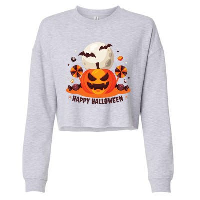 Happy Halloween Spooky Pumpkin Candy Cropped Pullover Crew