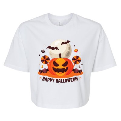 Happy Halloween Spooky Pumpkin Candy Bella+Canvas Jersey Crop Tee