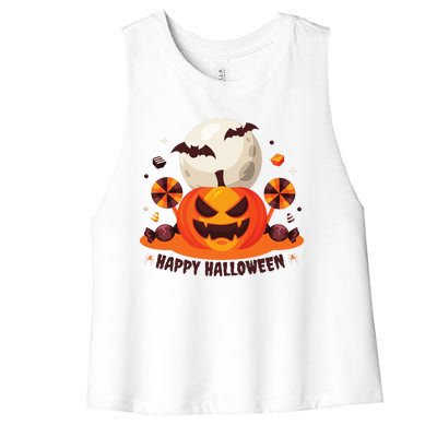 Happy Halloween Spooky Pumpkin Candy Women's Racerback Cropped Tank