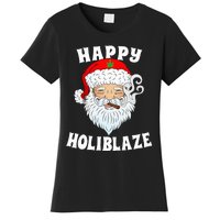 Happy Holiblaze Santa Smoking Weed Funny Christmas Women's T-Shirt