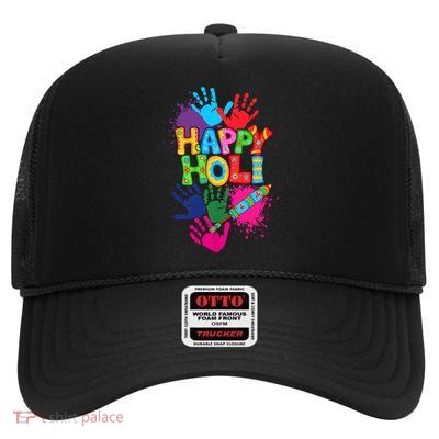 Happy Holi Spring Festival Colors India Hindu High Crown Mesh Back Trucker Hat