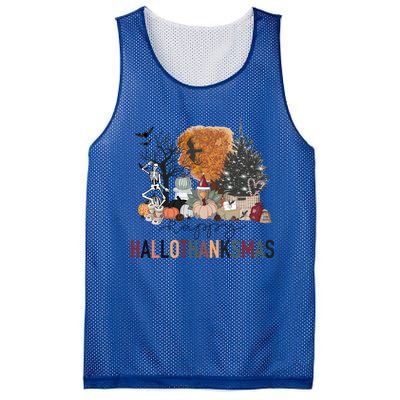 Happy Hallothanksmas Skeleton Turkey Christmas Halloween Gift Mesh Reversible Basketball Jersey Tank