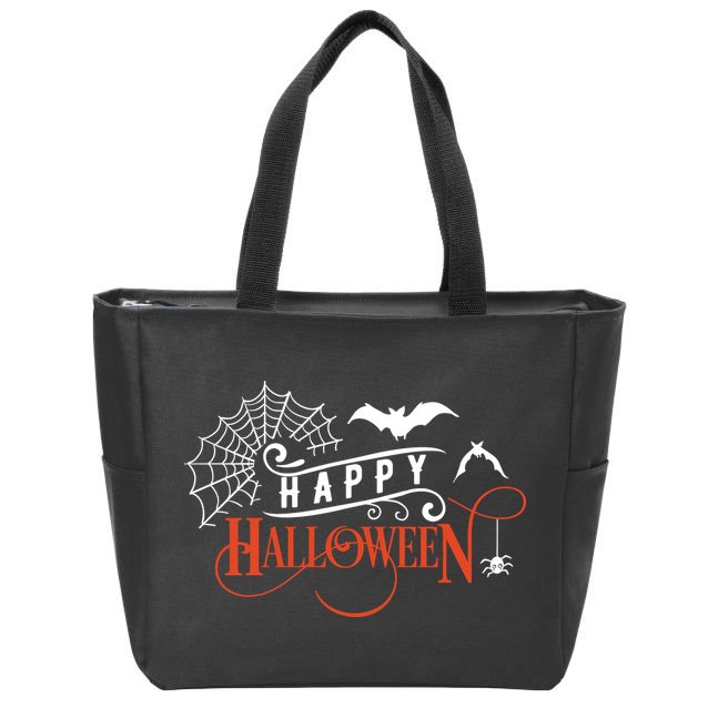 Happy Halloween Spiderweb Spooky Zip Tote Bag