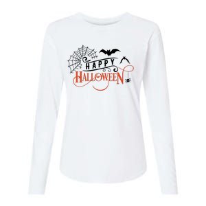 Happy Halloween Spiderweb Spooky Womens Cotton Relaxed Long Sleeve T-Shirt