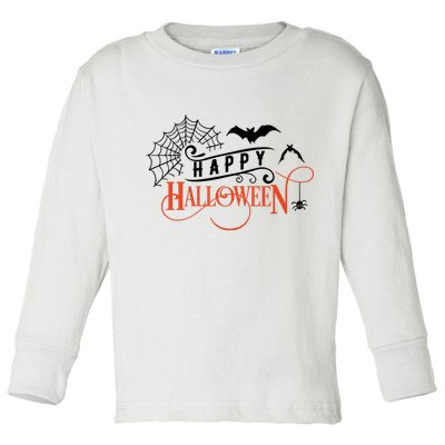 Happy Halloween Spiderweb Spooky Toddler Long Sleeve Shirt
