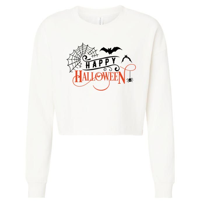 Happy Halloween Spiderweb Spooky Cropped Pullover Crew