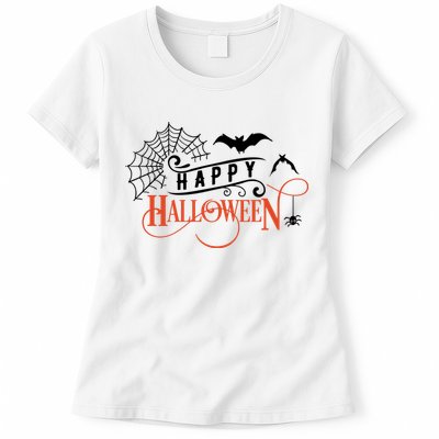 Happy Halloween Spiderweb Spooky Womens T-Shirt