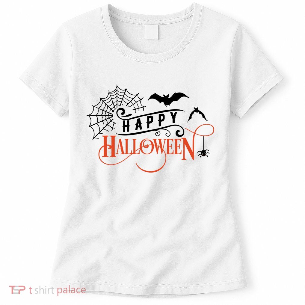 Happy Halloween Spiderweb Spooky Womens T-Shirt