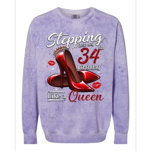 High Heels Stepping Into My 34th Birthday 34 And Fabulous Colorblast Crewneck Sweatshirt