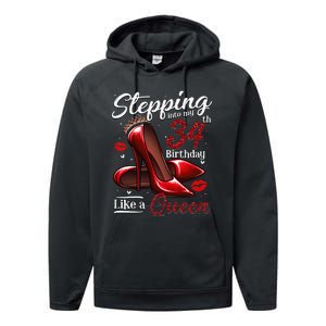 High Heels Stepping Into My 34th Birthday 34 And Fabulous Performance Fleece Hoodie