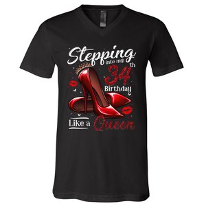 High Heels Stepping Into My 34th Birthday 34 And Fabulous V-Neck T-Shirt