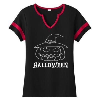 Happy Halloween Spooky Jack O Lantern Ladies Halftime Notch Neck Tee