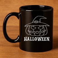 Happy Halloween Spooky Jack O Lantern 11oz C Handle Ceramic Mug