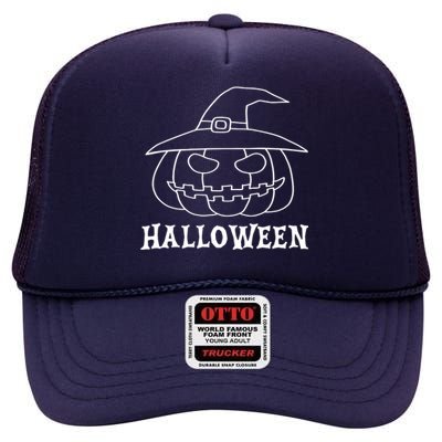 Happy Halloween Spooky Jack O Lantern High Crown Mesh Back Trucker Hat