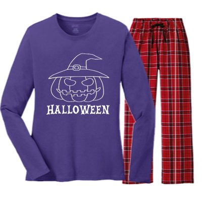 Happy Halloween Spooky Jack O Lantern Women's Long Sleeve Flannel Pajama Set 