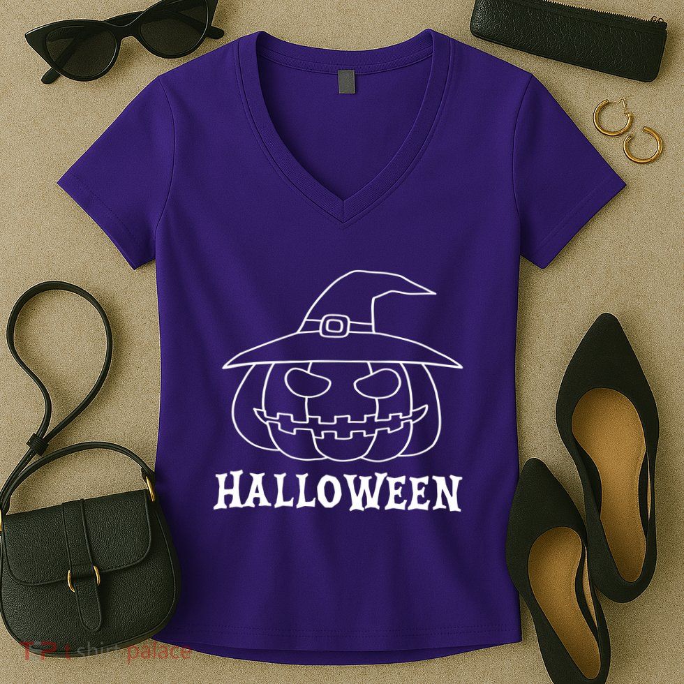 Happy Halloween Spooky Jack O Lantern Women's V-Neck T-Shirt