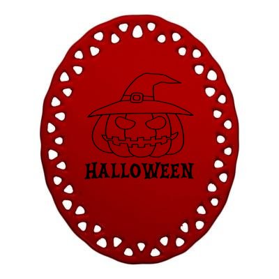 Happy Halloween Spooky Jack O Lantern Ceramic Oval Ornament