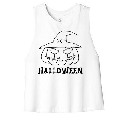 Happy Halloween Spooky Jack O Lantern Women's Racerback Cropped Tank