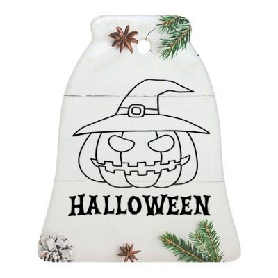 Happy Halloween Spooky Jack O Lantern Ceramic Bell Ornament