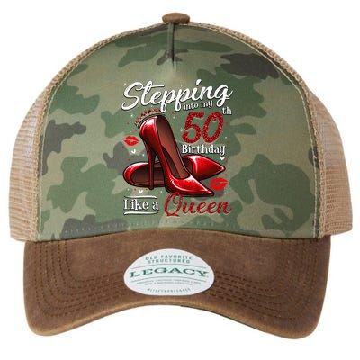 High Heels Stepping Into My 50th Birthday 50 And Fabulous Legacy Tie Dye Trucker Hat