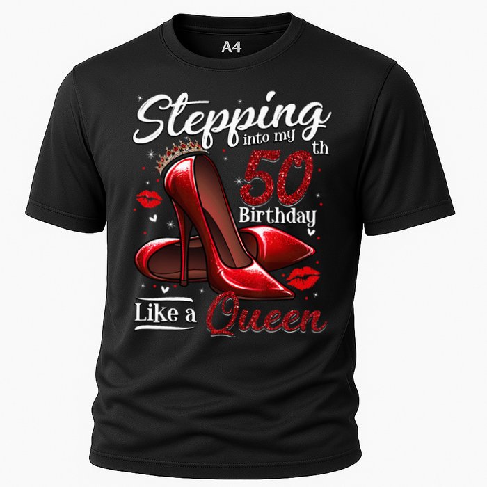 High Heels Stepping Into My 50th Birthday 50 And Fabulous Cooling Performance Crew T-Shirt