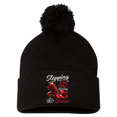 High Heels Stepping Into My 50th Birthday 50 And Fabulous Pom Pom 12in Knit Beanie