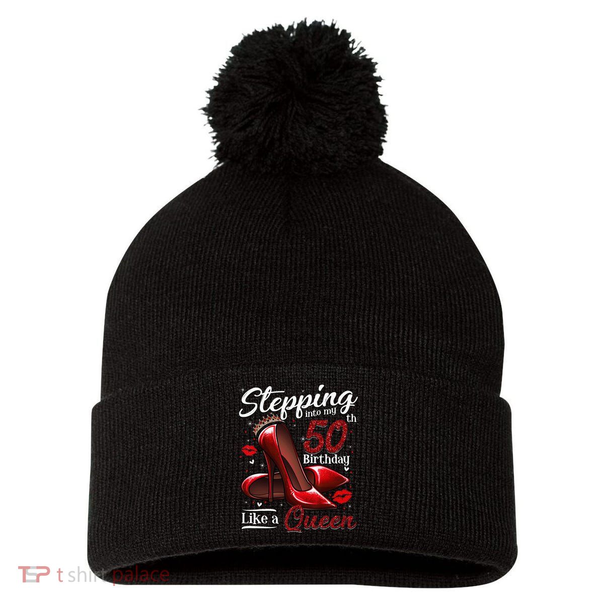 High Heels Stepping Into My 50th Birthday 50 And Fabulous Pom Pom 12in Knit Beanie