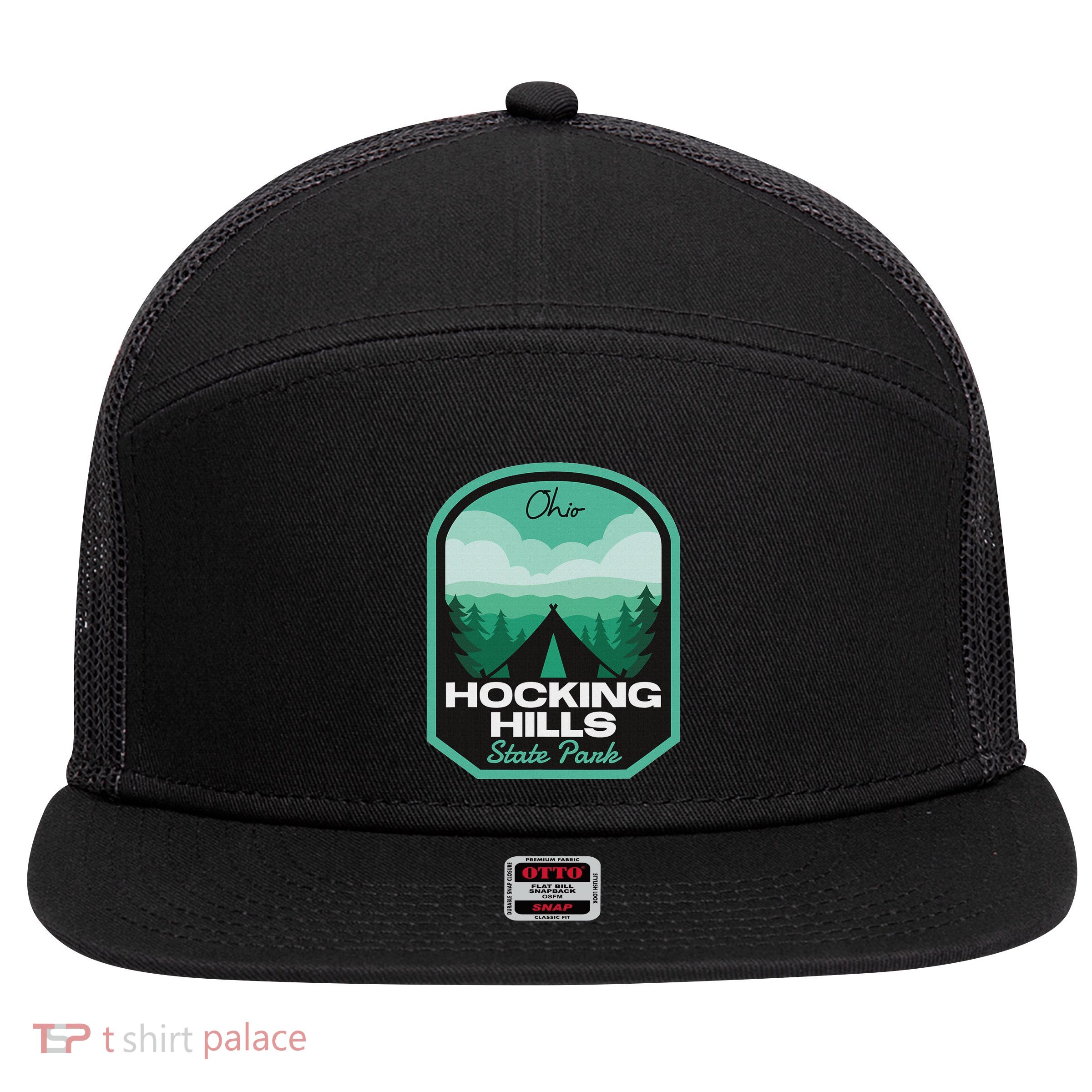 Hocking Hills State Park Oh Camping 7 Panel Mesh Trucker Snapback Hat