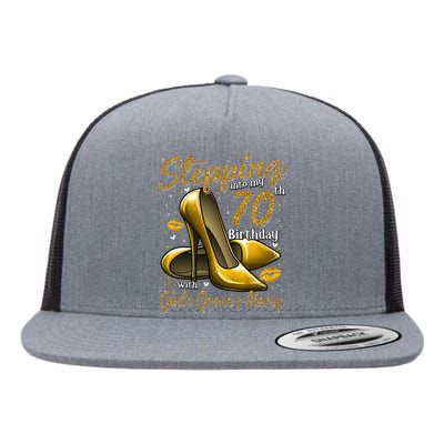 High Heels Stepping Into My 70th Birthday 70 And Fabulous Flat Bill Trucker Hat