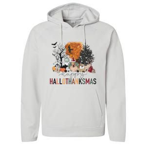 Happy Hallothanksmas Skeleton Turkey Christmas Halloween Performance Fleece Hoodie